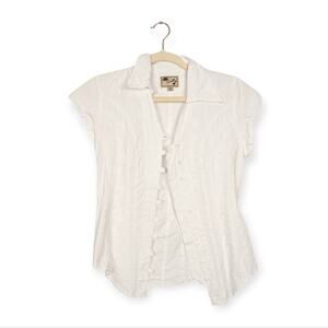 Scully White Peruvian Cotton Cap Sleeve Button Front Blouse Size XS